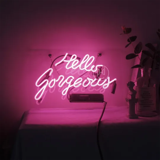 Discover Hello Gorgeous Neon Sign Light Bar Handmade Glass Wall Decor
