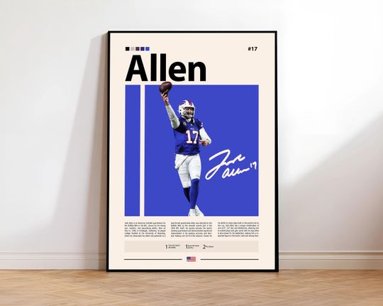 Josh Allen Poster, Buffalo Print, football Wall Art, Football Player Decor, Bills Fan Gift, Sports Bedroom Artwork, Man Cave Print