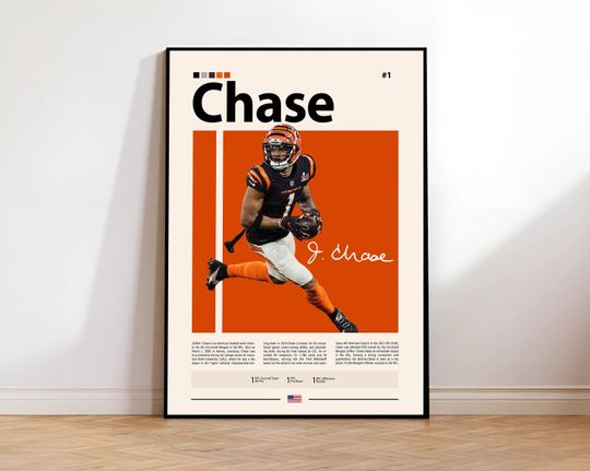 Ja'Marr Chase Poster, Cincinnati Print, football Wall Art, Football Player Decor, Bengals Fan Gift, Sports Bedroom, Man Cave Print