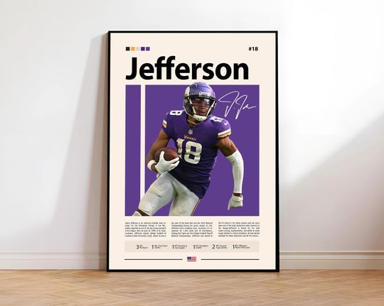 Justin Jefferson Poster, Minnesota Print, football Wall Art, Football Player Decor, Vikings Fan Gift, Sports Bedroom, Man Cave Print