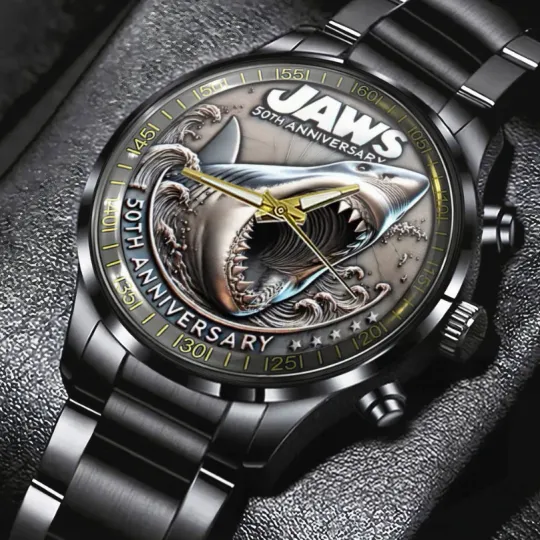 Jaws 50Th Anniversary Black Stainless Steel Watch For Fans