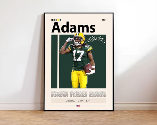 Davante Adams Poster, Green Bay Print, football Wall Art, Football Player Decor, Packers Fan Gift, Sports Bedroom Artwork