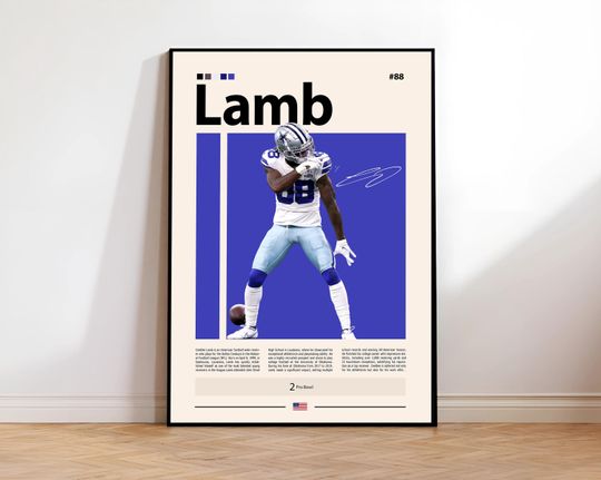 CeeDee Lamb Poster, Dallas Print, football Wall Art, Football Player Decor, Cowboys Fan Gift, Sports Bedroom, Man Cave Print