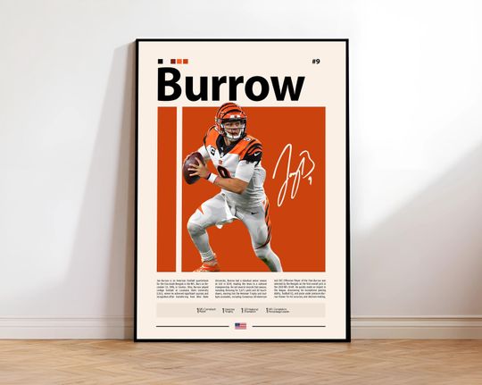 Joe Burrow Poster, Cincinnati Print, football Wall Art, Football Player Decor, Bengals Fan Gift, Sports Bedroom, Man Cave Print