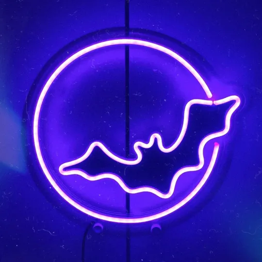Bat and Moon LED Neon Light Sign, Halloween Wall Art Decor