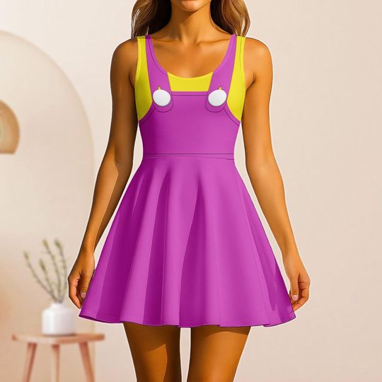 Wario Cosplay Skater Dress, Super Mario Women Dress, Nintendo Gamer Halloween Costume, Mario Bros Casual Dress, Fun Cartoon Party Dress