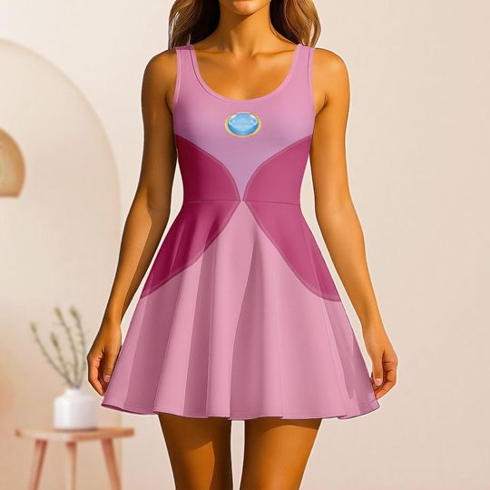 Princess Peach Cosplay Skater Dress, Super Mario Women Dress, Nintendo Gamer Halloween Costume, Princess Casual Dress, Pink Girly Dress