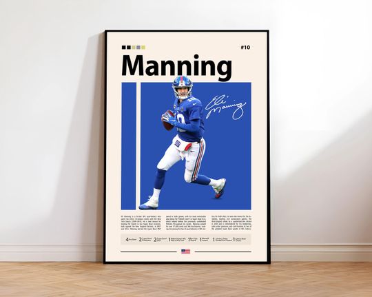 Discover Eli Manning Poster, New York Giants Print, football Poster, Sports Poster, football Fans, Football Poster, football Wall Art, Sports Bedroom Poster