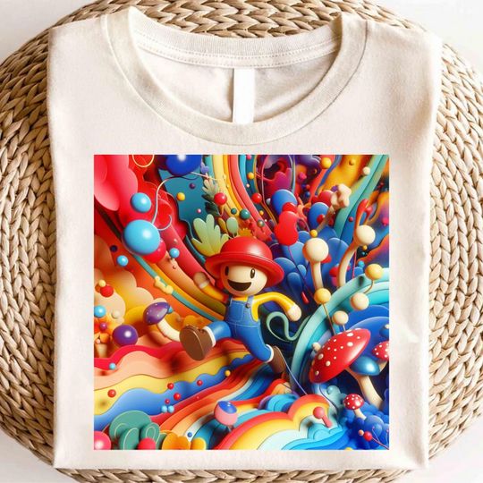 Discover Colorful Cartoon Character T-Shirt - Fun 3D Style Mario-Inspired Tee for Kids - Bright and Playful Design for Color Lovers