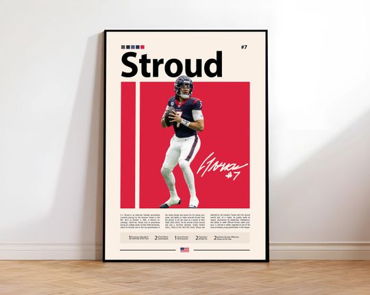 Discover C.J. Stroud Poster, Houston Print, football Wall Art, Football Player Decor, Texans Fan Gift, Sports Bedroom, Man Cave Print