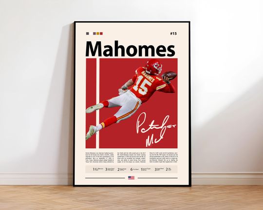 Patrick Mahomes Poster, Kansas City Print, football Wall Art, Football Player Decor, Chiefs Fan Gift, Sports Bedroom, Man Cave Print