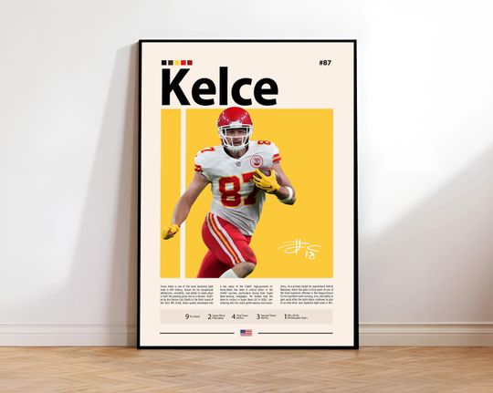 Travis Kelce Poster, Kansas City Print, football Wall Art, Football Player Decor, Chiefs Fan Gift, Sports Bedroom, Man Cave Print