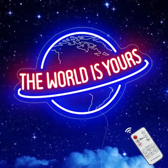 Discover The World Is Yours Neon Sign, Handmade Planet LED Neon Light