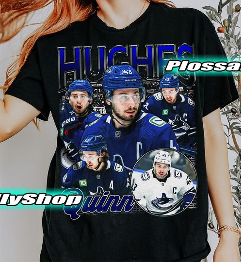 Limited Quinn Hughes Shirt, Vintage Hockey Quinn Hughes Fan Tee Graphic Y2K T-shirt, Gift For Woman and Man Unisex T-Shirt
