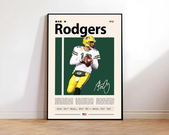 Aaron Rodgers Poster, Green Bay Print, football Poster, Sports Poster, football Fans, Football Poster, football Wall Art, Sports Bedroom Posters