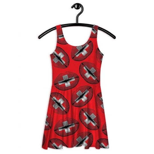 Discover Lips Switzerland Flag Skater Dress Gift Upside Down