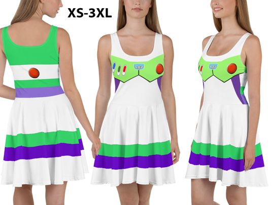 Buzz Lightyear Skater Dress Women Toy Story Halloween Costume Cosplay Running Activewear Workout Fit Flare Outfit