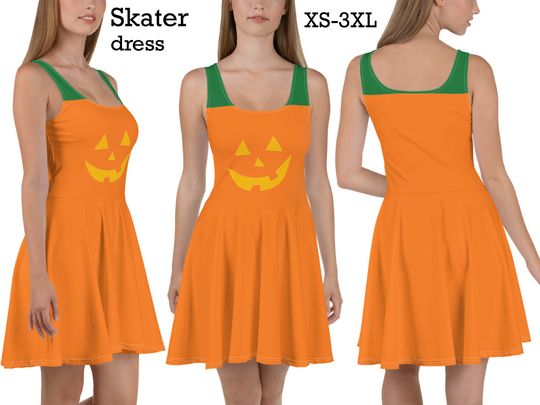 Halloween Pumpkin Dress Women Face Costume Cosplay Fitted Skater Thanksgiving Bodycon Orange Running Outfit Party Gift