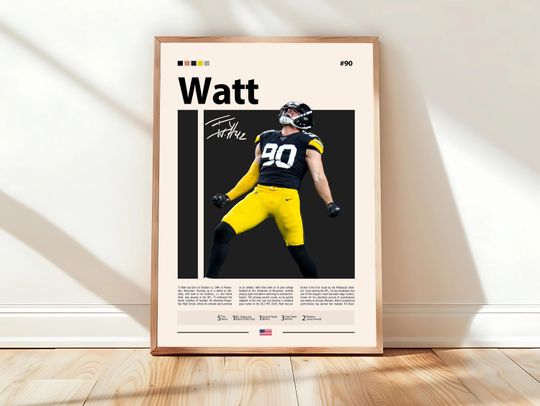 Discover TJ Watt Poster, Pittsburgh Poster, Pittsburgh Fan, football Poster, Sports Poster, Football Poster, football Wall Art, Sports Bedroom