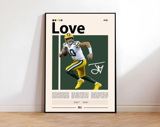 Discover Jordan Love Poster, Green Bay Wall Art, football Football Print, Quarterback Decor, Packers Fan Gift, Sports Room Artwork, Man Cave Print