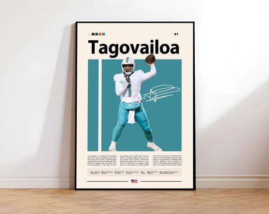 Tua Tagovailoa Poster, Miami Print, football Wall Art, Football Player Decor, Dolphins Fan Gift, Sports Bedroom, Man Cave Print