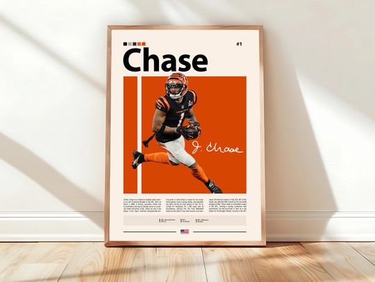 JaMarr Chase Poster, Cincinnati Bengals Poster, football Poster, Sports Poster, Football Poster, football Wall Art, Sports Bedroom Posters