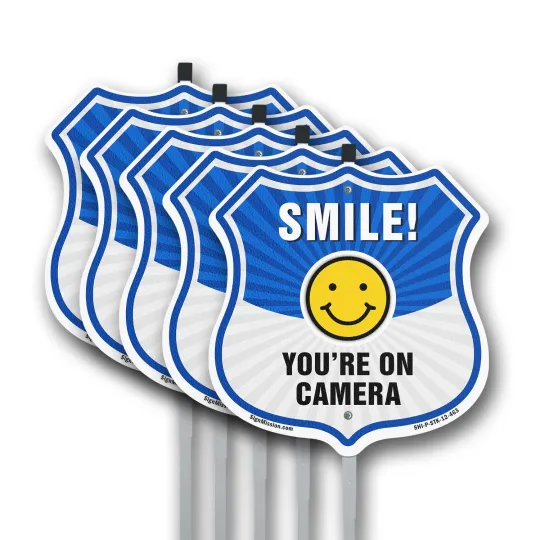 Discover Smile You're On Camera Shield Sign Smile You're On Camera Shield Sign With Stake