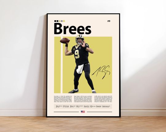 Drew Brees Poster, New Orleans Saints Print, football Wall Art, Football Player Decor, Saints Fan Gift, Sports Bedroom, Man Cave Print