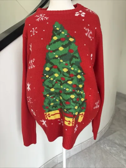 JEM Holiday Sweater Size XL Tacky Ugly Christmas Party Red Snowflakes Unisex