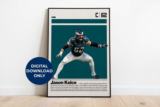 Jason Kelce Poster for Sports Fan Wall Art for Football Fans Modern Sports Decor for Bedroom & Office Wall Art