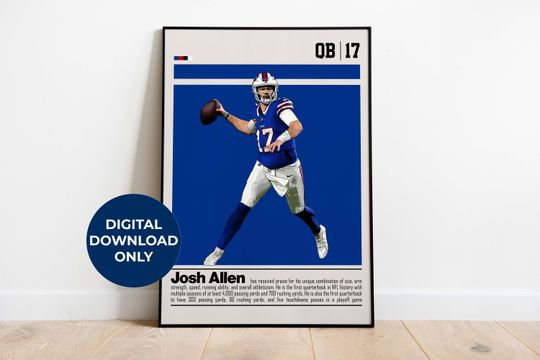 Josh Allen Poster for Sports Fan Wall Art for Football Fans Modern Sports Decor for Bedroom & Office Wall Art