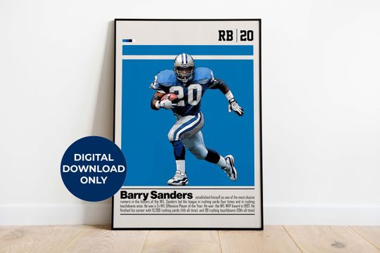Barry Sanders Poster for Sports Fan Wall Art for Football Fans Modern Sports Decor for Bedroom & Office Wall Art
