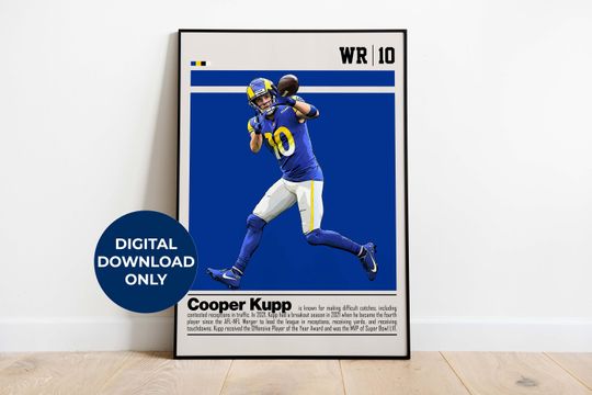Cooper Kupp Poster for Sports Fan Wall Art for Football Fans Modern Sports Decor for Bedroom & Office Wall Art