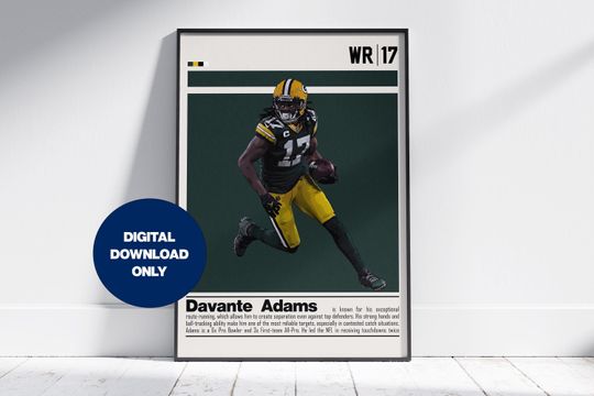 Davante Adams Poster for Sports Fan Wall Art for Football Fans Modern Sports Decor for Bedroom & Office Wall Art