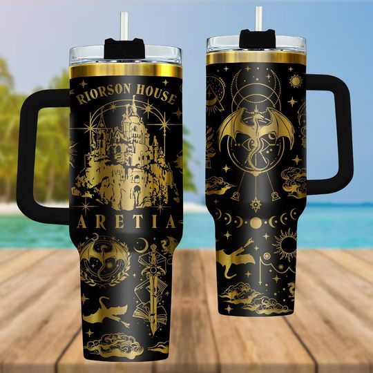 Discover Throne of Glass Tumbler 40oz, Aretia Riorson House Dragon Mug, Fantasy Bookish Engraved Cup, Bookish Fan Gift, Dark Gothic Book Mug