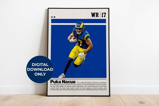 Puca Nacua Poster for Sports Fan Wall Art for Football Fans Modern Sports Decor for Bedroom & Office Wall Art