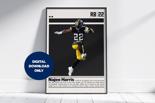 Najee Harris Poster for Sports Fan Wall Art for Football Fans Modern Sports Decor for Bedroom & Office Wall Art