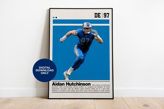 Aidan Hutchinson Poster for Sports Fan Wall Art for Football Fans Modern Sports Decor for Bedroom & Office Wall Art