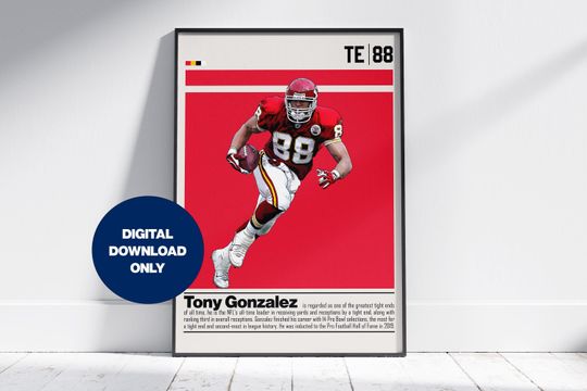Tony Gonzalez Poster for Sports Fan Wall Art for Football Fans Modern Sports Decor for Bedroom & Office Wall Art