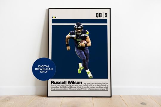 Discover Russel Wilson Poster for Sports Fan Wall Art for Football Fans Modern Sports Decor for Bedroom & Office Wall Art