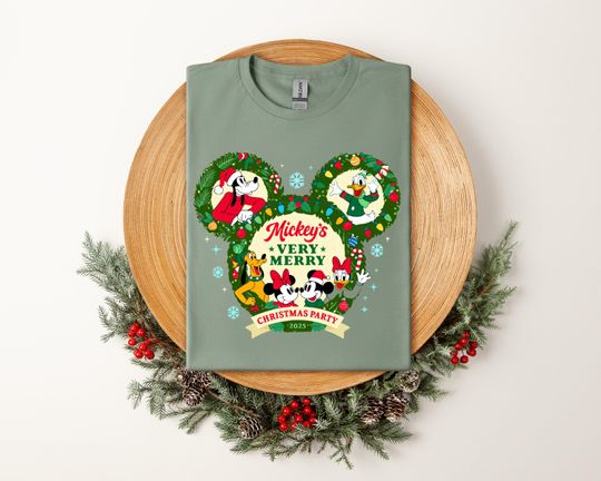 Discover Mickeys Very Merry Christmas Party Shirt, Cute Disney Holiday Tee with Minnie Goofy Donald Daisy Pluto, Festive Xmas Family Tee