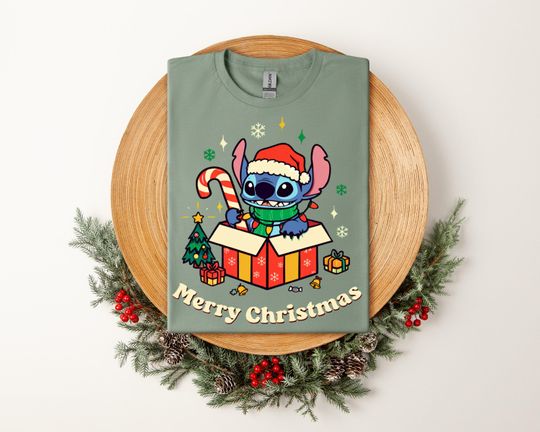 Discover Stitch Christmas Shirt, Cute Holiday Candy Cane Tee, Funny Xmas Gift T-Shirt for Women Men Kids, Merry Christmas Cartoon