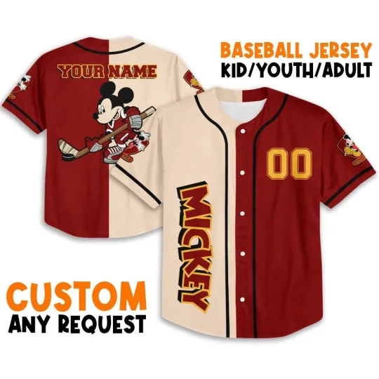 Discover Personalize mickey hockey red Jersey, Disney Baseball Jersey Sports