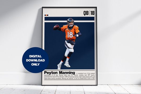 Peyton Manning Poster for Sports Fan Wall Art for Football Fans Modern Sports Decor for Bedroom & Office Wall Art