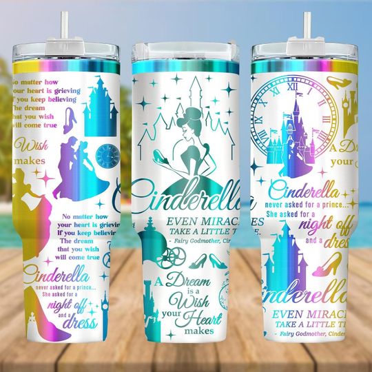 Discover Cinde 40oz Engraved Tumbler, Disney Princess Cup with Quotes, Fairy Tale Magic Mug, Gift for Her, Dream Wish Believe Cup