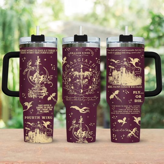 Fourth Wing Basgiath Dragon Rider Burgundy Tumbler, Fantasy Novel Fan Gift Cup, Bookish Tumbler Gift