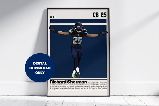 Discover Richard Sherman Digital Poster for Sports Fan Wall Art for Football Fans Modern Sports Decor for Bedroom & Office Digital Wall Art