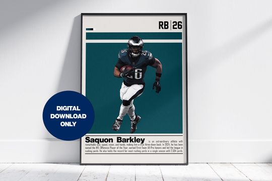 Saquon Barkley Poster for Sports Fan Wall Art for Football Fans Modern Sports Decor for Bedroom & Office Wall Art
