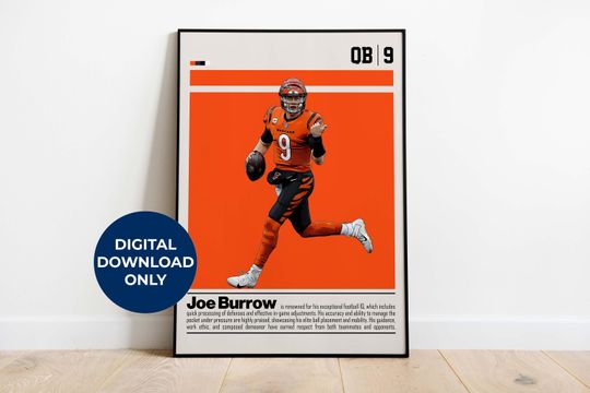 Joe Burrow Poster for Sports Fan Wall Art for Football Fans Modern Sports Decor for Bedroom & Office Wall Art