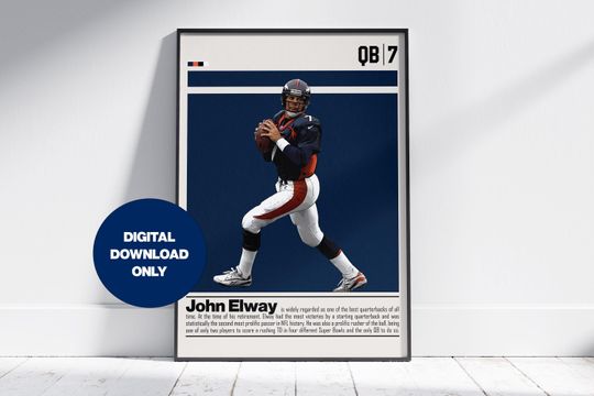 Discover John Elway Digital Poster for Sports Fan Wall Art for Football Fans Modern Sports Decor for Bedroom & Office Digital Wall Art